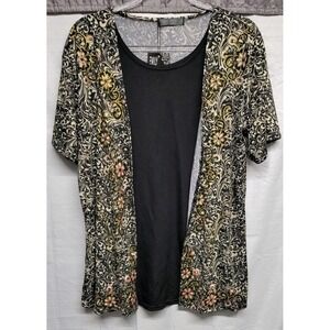 New Ellen Stacy Mock Layered 1X Blouse Black And White Filigree